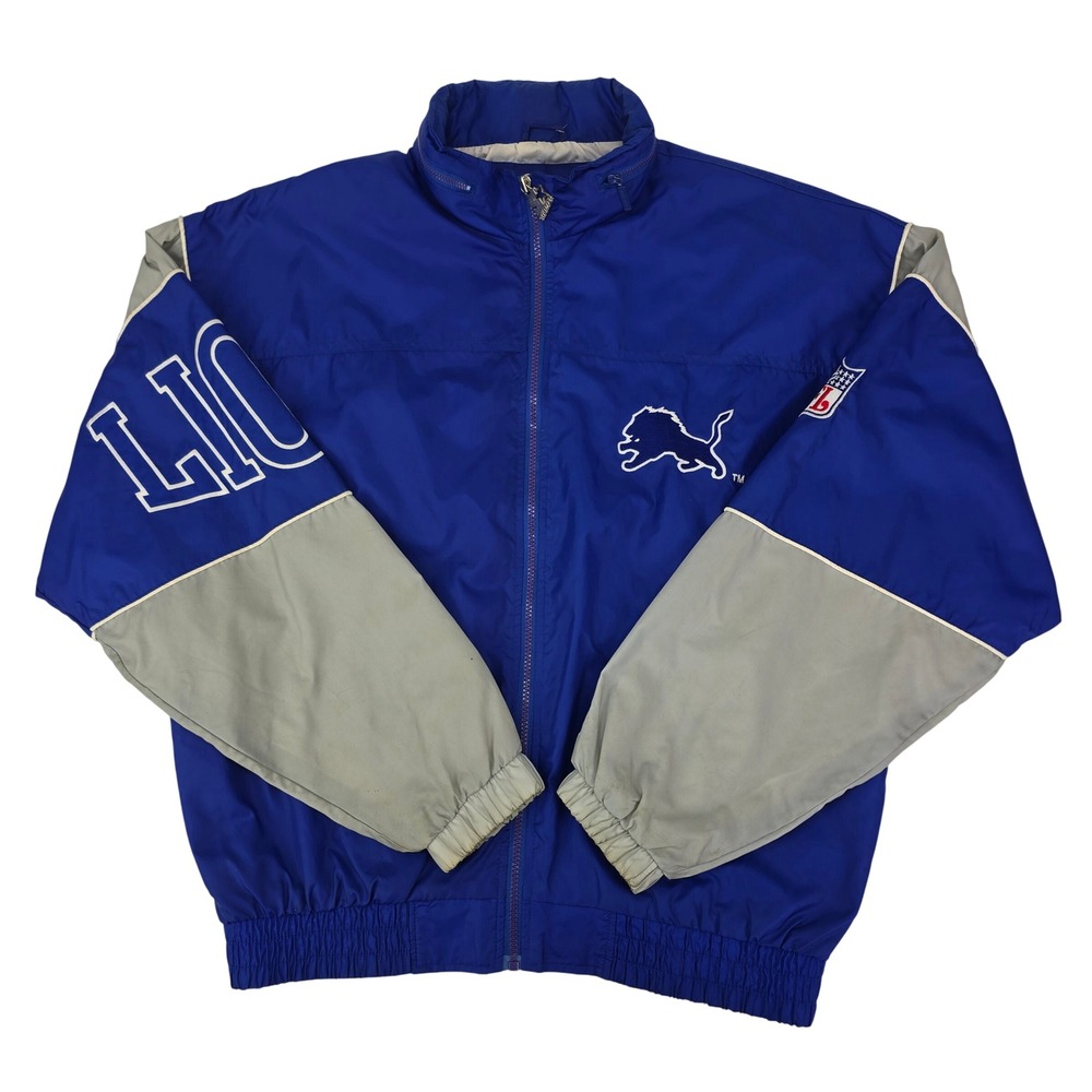 Starter Detroit Lions Vintage Windbreaker Zip Up Jacket Mens Large Blue Grey NFL